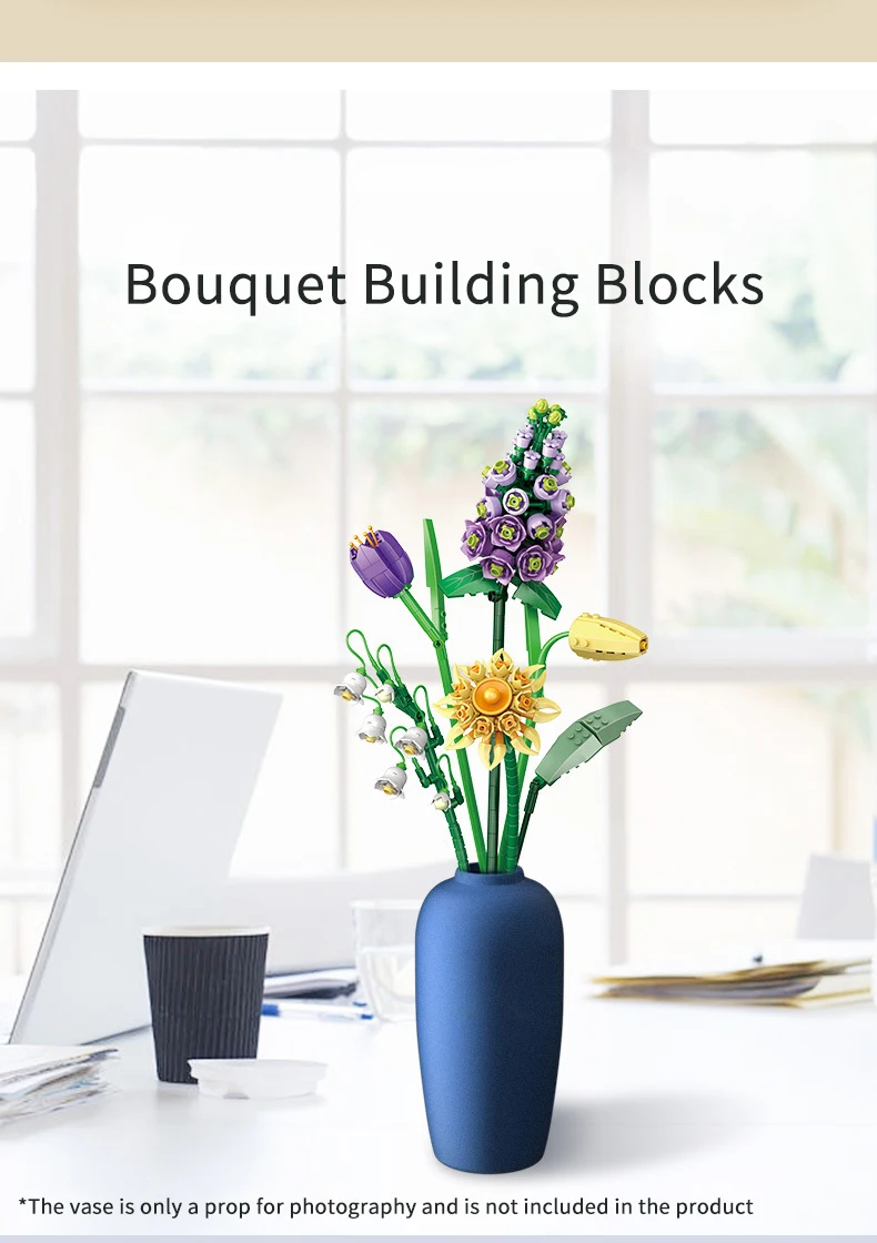 Building Blocks Bouquet 3D Flower Model Children's DIY Interactive Toys Home Decoration Plant Potted Plants for Kids Toy Gifts