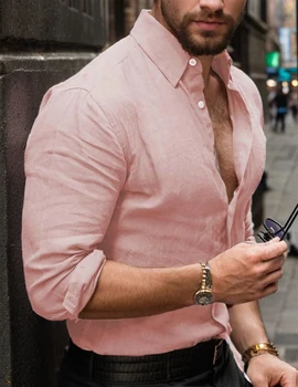 Men's Cotton Linen Collared Button-Up Business Shirt, Breathable and Comfortable, Suitable for Office and Formal Occasions 5