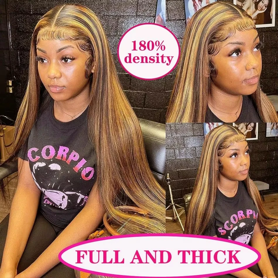 LUCKOKOS 360 Full Lace Front Wig Highlight Ombre Bone Straight HD Lace Frontal Colored Human Hair Wigs Honey Blonde Dea 4