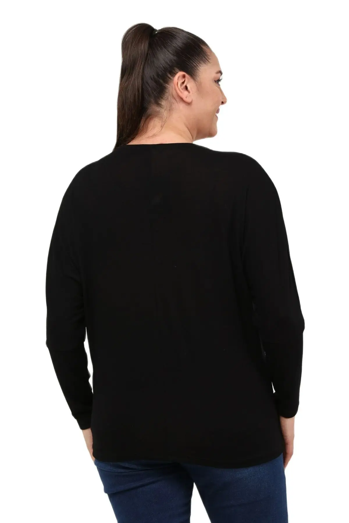 Women’s Plus Size Black Blouse V-Neck Gray Stone Detail, Designed and Made in Turkey, New Arrival