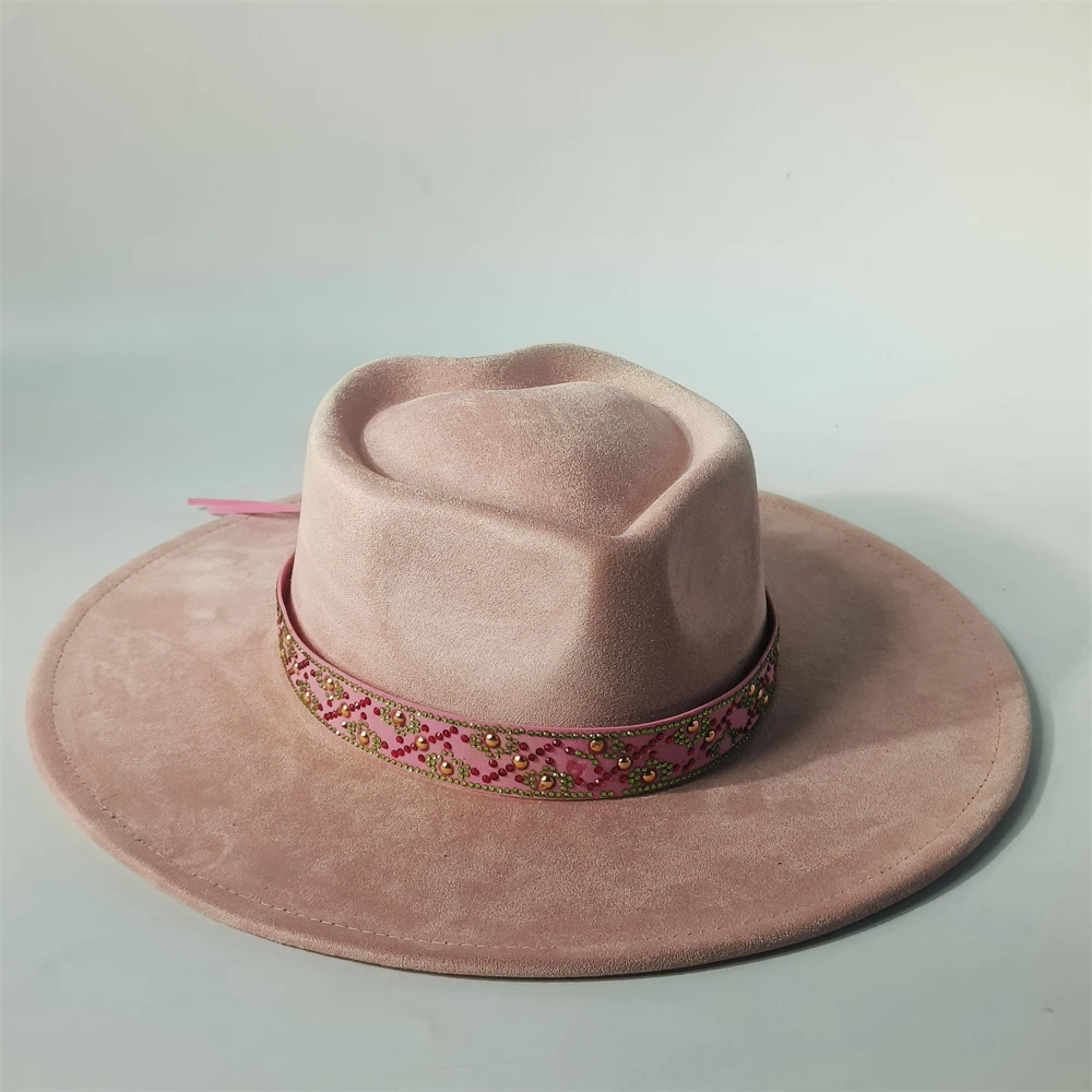 Personalisierter Wildleder-Fedora-Hut mit Herzkrone, neuer Damen-Wildlederhut mit 9,5 cm breiter Krempe, Panama-Hut im Großhandel, Unisex-Hut, Chapeau, Sombrero, Herrenhut – Detail 2