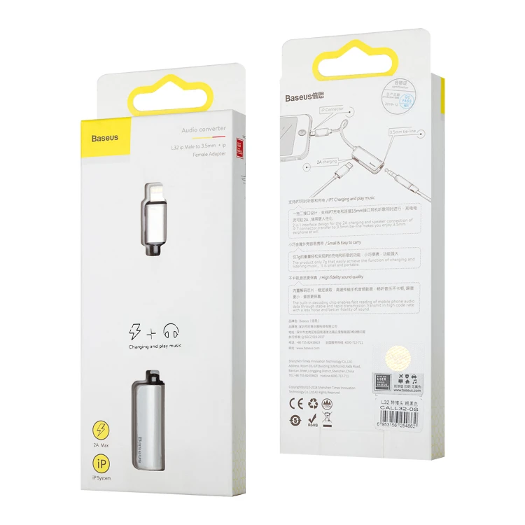 Adapter Lightning Typec + 3.5mm Jack Baseus Silver Call320s Mobile