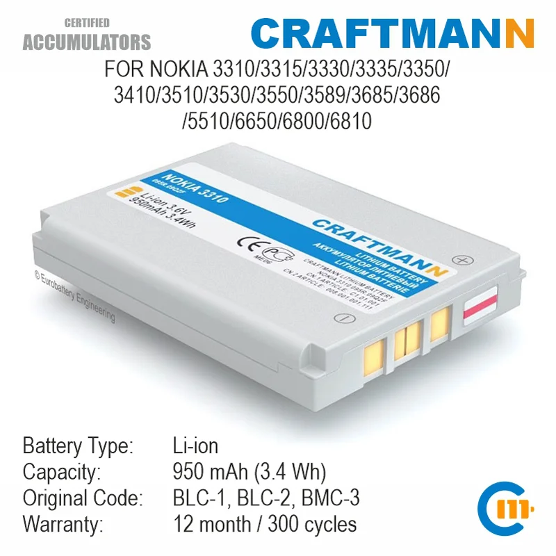 Craftmann Battery 950mAh for Nokia 3310/3315/3330/3335/3350/3410
