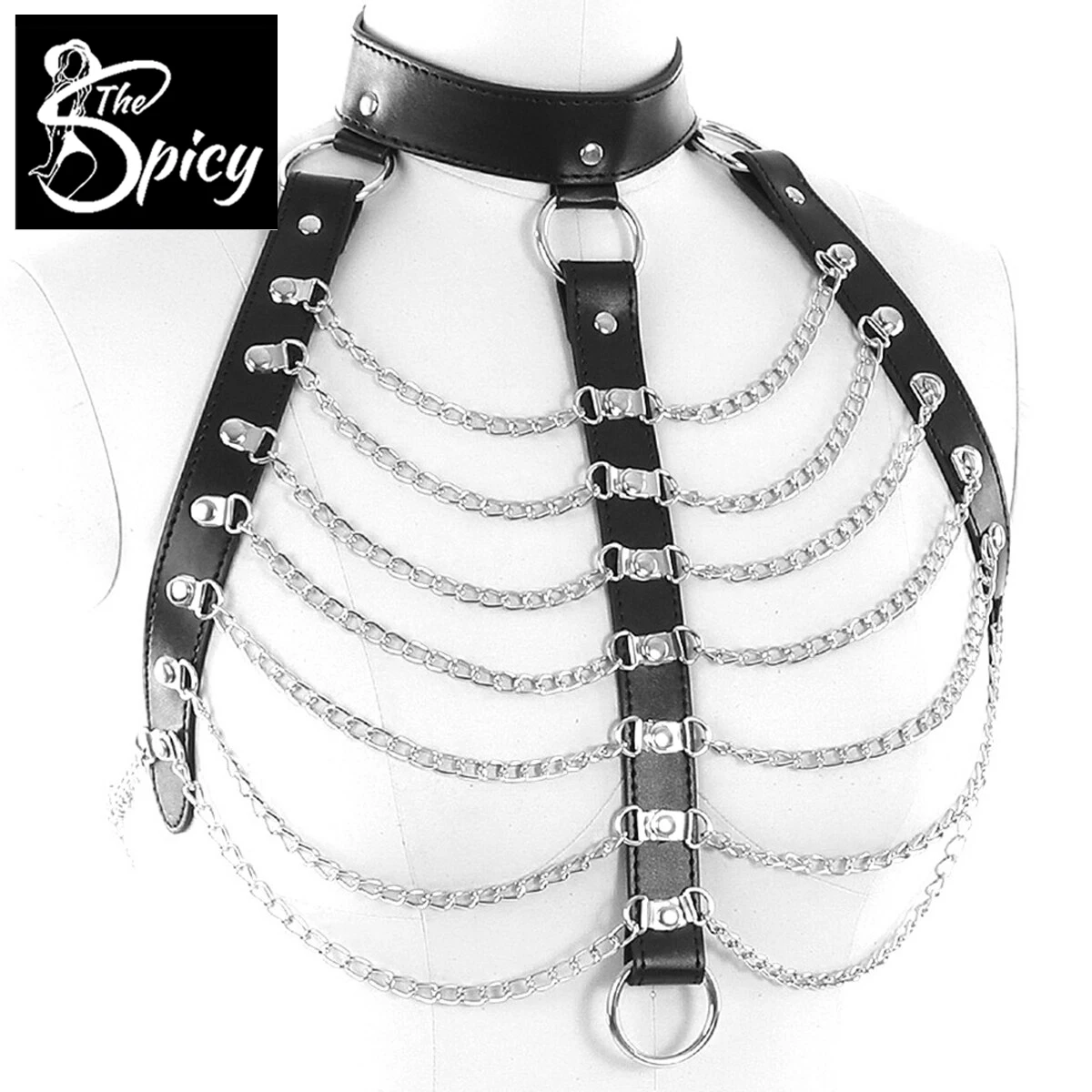 

Spicy Girl's Chain Chest Harness Gothic Sexy Bandage Accessories Faux Leather