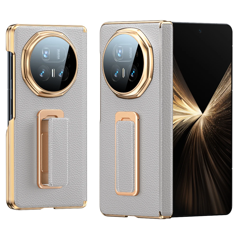 Premium White Genuine Leather Phone Case with Wrist Strap and Hidden Kickstand - Shockproof Design