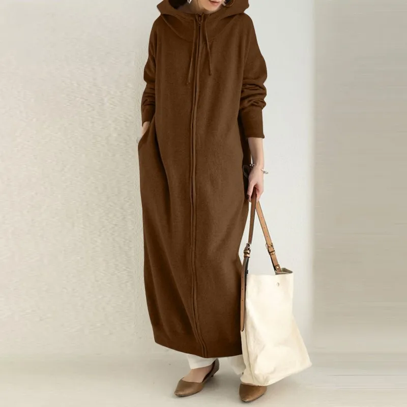 Women jacket Ladies Hooded Long Jacket Coat Outwear Fleece Hoodies Autumn Winter Loose Casual Female Women Long Trench Coat Overcoat Oversize