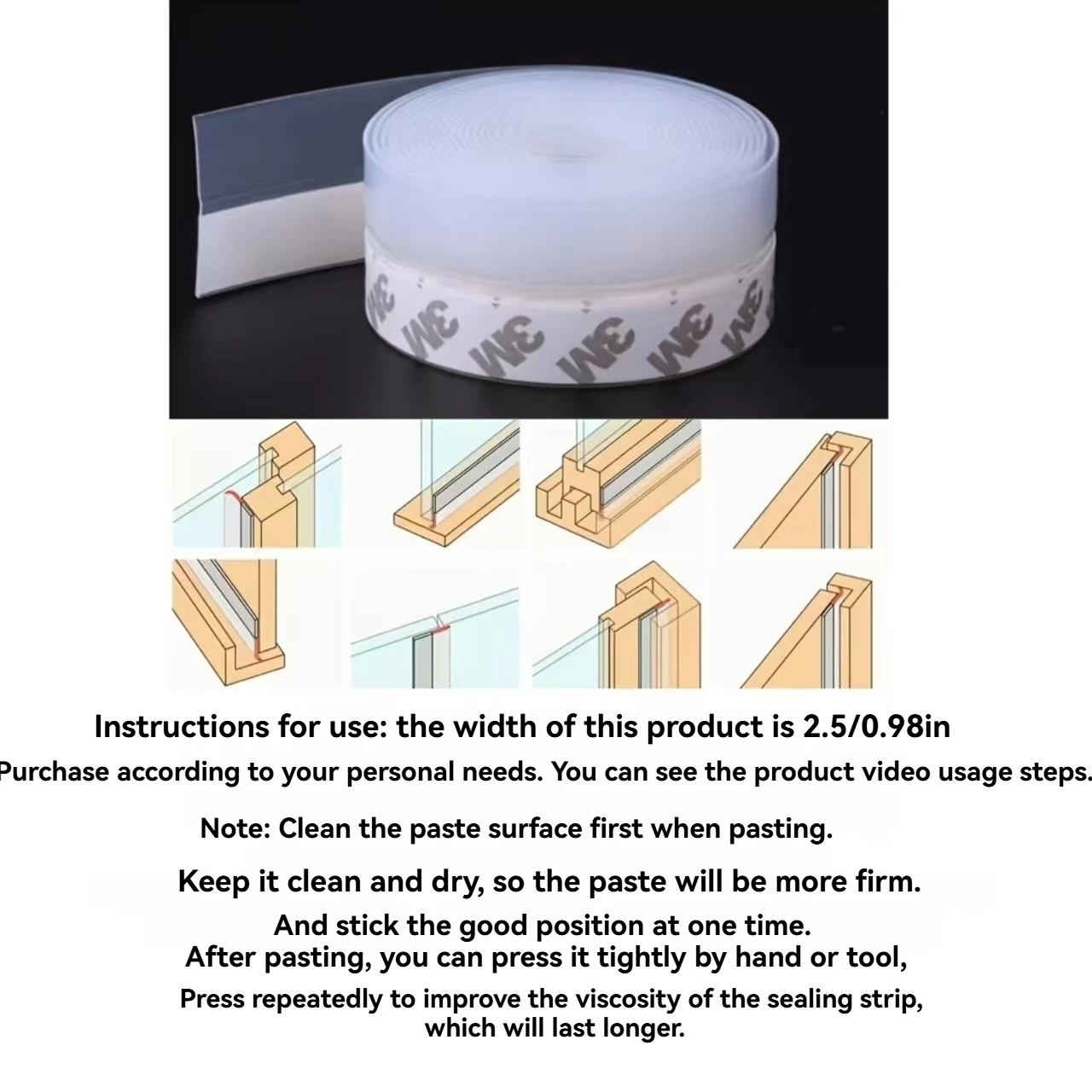 סרט חותם תחתון לדלת 3M/5M, סרט גומי לחלון מזג אוויר, סרט חותם עמיד ברוח ואבק עצמי דביק לחלון הדלת