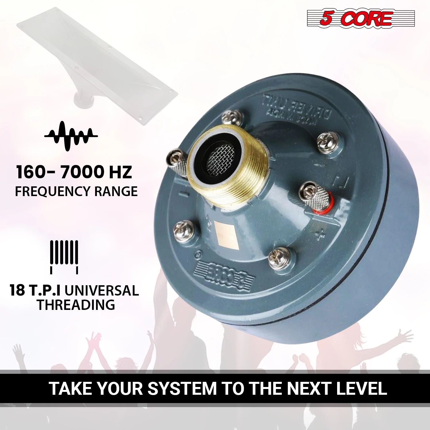 5 Core Compression Driver 2" Horn Tweeter 600W Titanium Diaphragm 16 Ohms 18 TPI All Weather Use 3