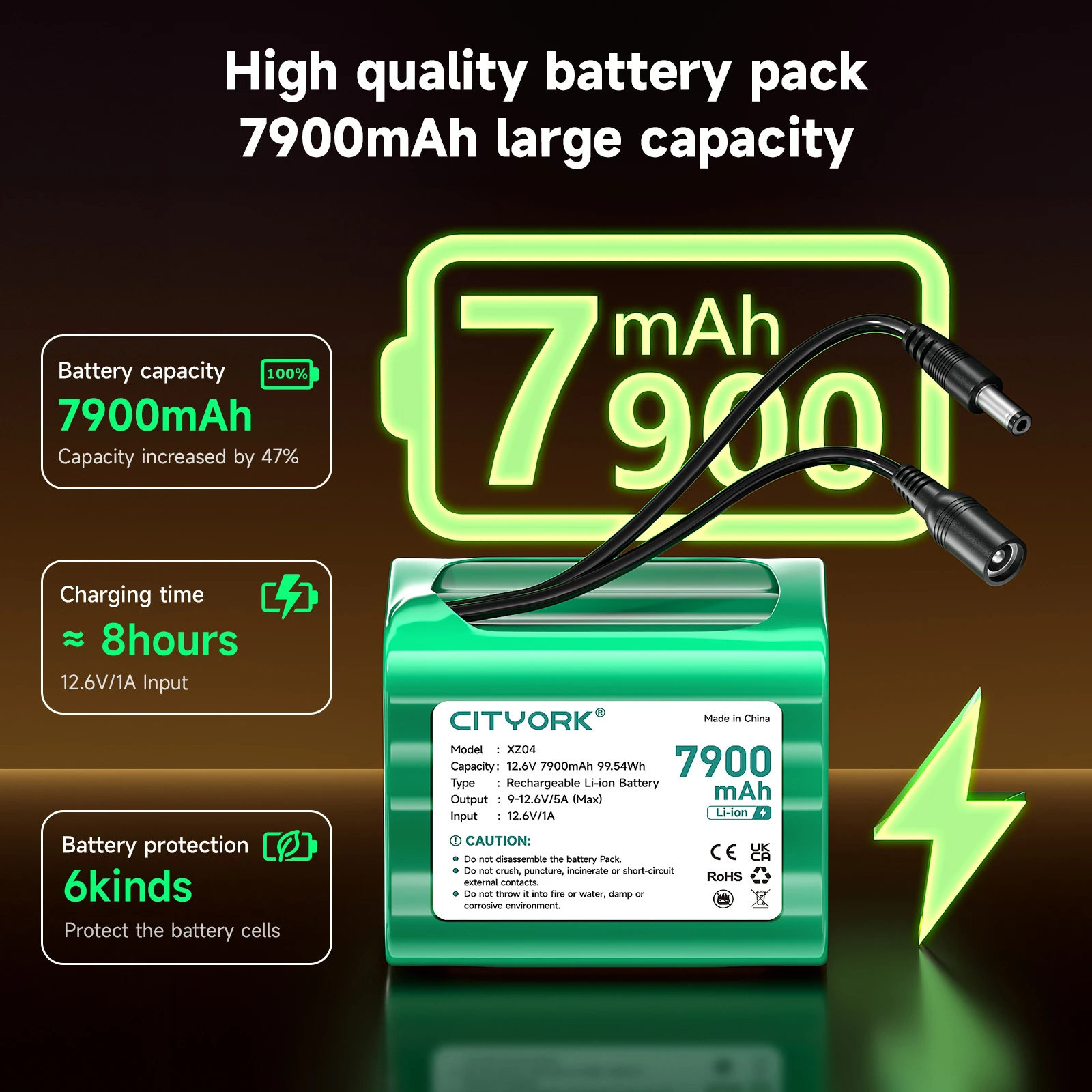 12.6V 7900mAh Rechargeable Li-ion Battery for 12V Devices, Router Alarm systems, Solar Panel, Electromobility toys, CCTV Camera image 5