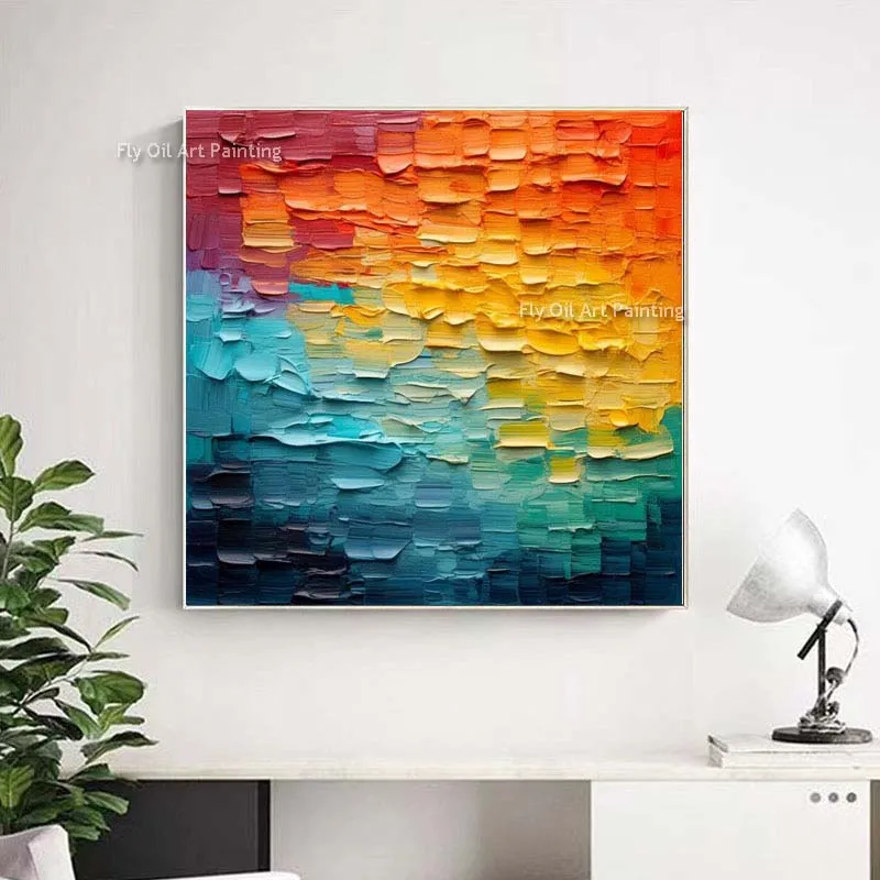 

Multicolor Abstract Knife Thick Oil Painting Colorful Texture Canvas Painting Hand Painted Abstract Wall Art Decor For Home