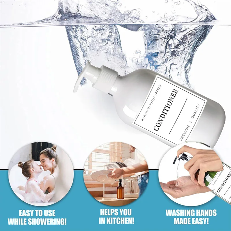 2 Pcs 16.9 oz Bathroom Hand Soap Bottle Kitchen Soap Dispenser Dish Bottles Refillable Liquid Container with 12 Labels