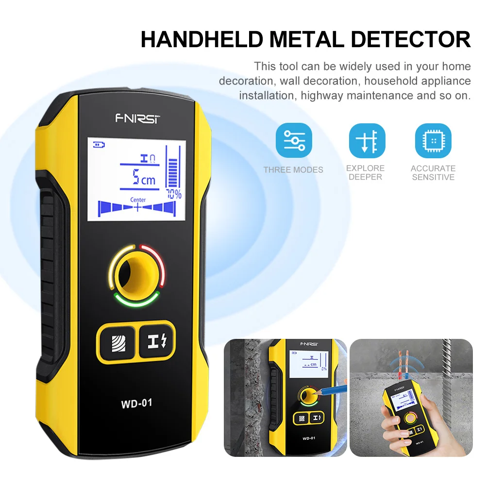 Fnirsi Wd-01 Metal Detector Wall Detector Scanner Legno Ac Fili Tubi Metallici Tondo Per Cemento Armato Strumento Di Rilevamento Indicatore Luminoso P