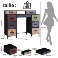 Туалетный столик без зеркала, комод с 9 ящиками, Макияжный столик в стиле ретро с деревянным подносом, для спальни, гостиной, прихожей — изображение 2