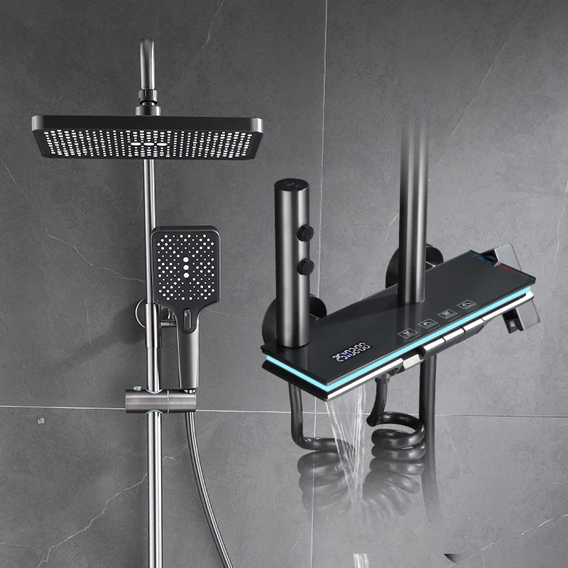 Digital Shower System Set Intelligent Bathroom Temperature Display Shower Faucet Set Rainlfall Bathroom Mixer Bidet Shower Set