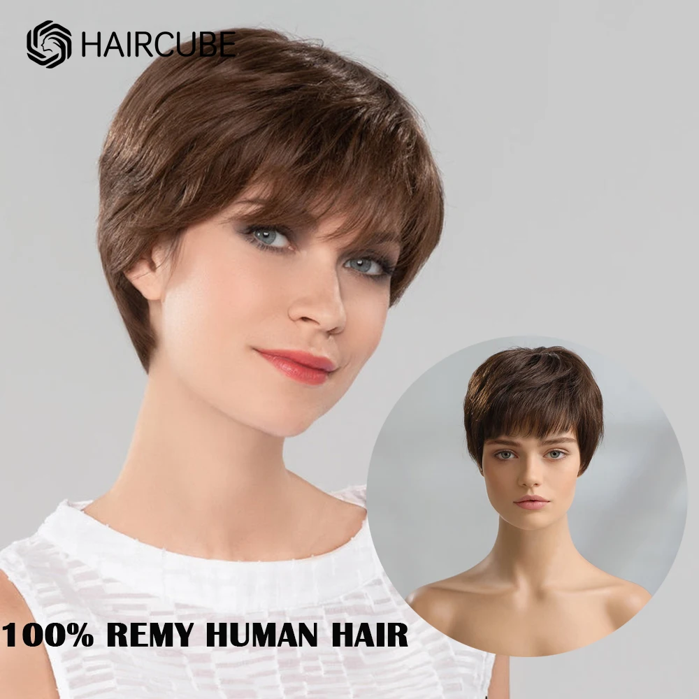 Short Pixie Cut Human Hair Wigs with Bangs Machine-made for Women human hair wigs