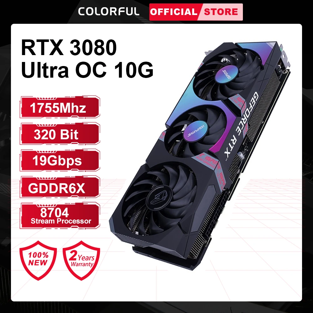 RTX 3080 Graphics Card Colorful iGame GeForce RTX 3080 Ultra OC 10G LHR-V  GDDR6X 19000MHz 320Bit GPU NVIDIA Gaming Video Cards