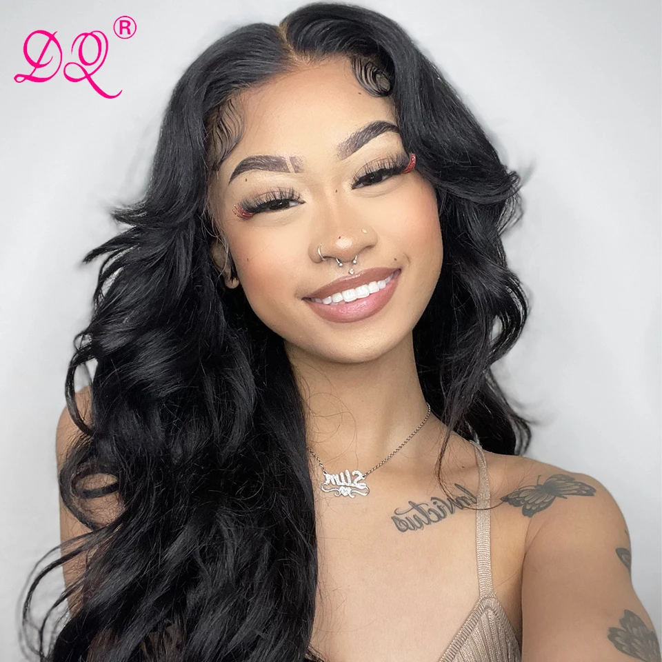 

DQ Hair Body Wave Wig Natural Black Color 26IN Long Hair Cheap Middle Part Glueless Synthetic Wigs For Women Halloween Cosplay