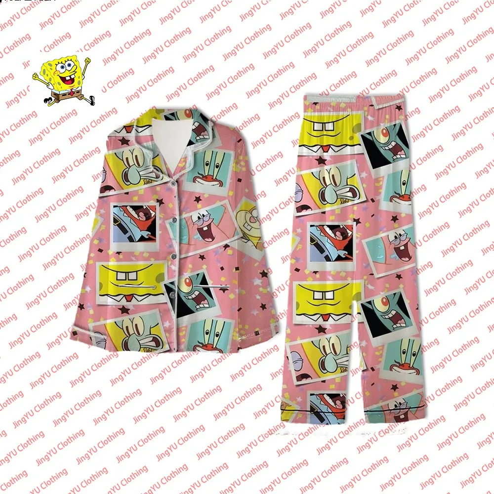 

2024 SpongeBob SquarePants Teen Boys Girls Pajamas Set Children Spring and Autumn Printed Cute Pajamas Long Sleeve Shirt