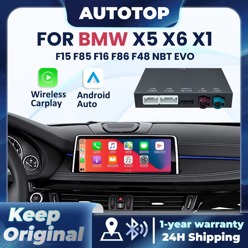 Wireless CarPlay Android Auto Decoder For BMW NBT EVO X5 F15 F85 G05 X6 F16 F86 G06 X1 F48 F49 With BT MirrorLink AUX Car Module 1