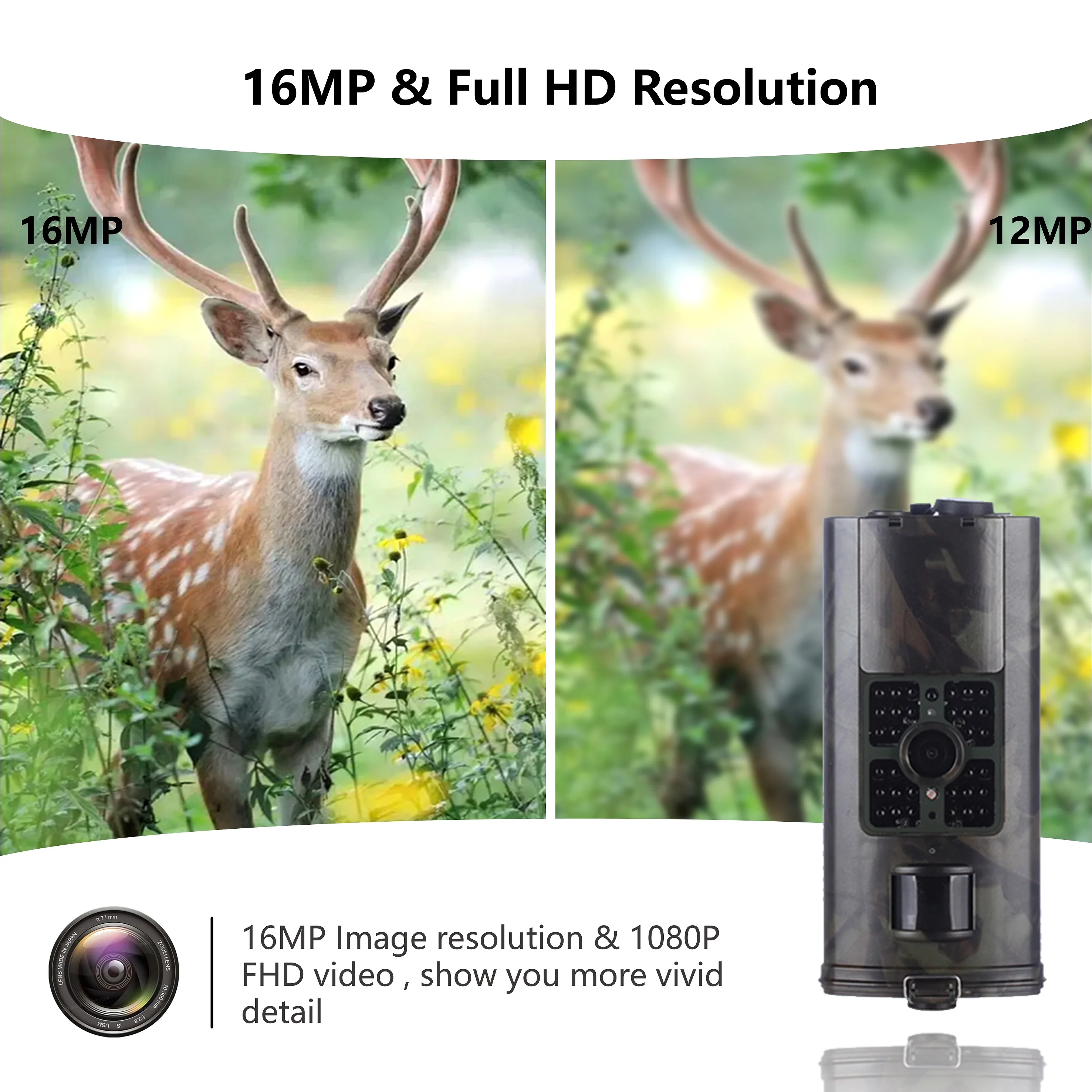 Hunting Trail Camera 16MP 1080P Night Vision IP56 Waterproof 0.5s trigger time Photo Trap Camera
