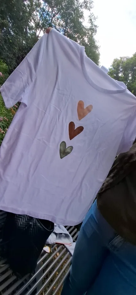 New in Y2k Love Heart Print Women Summer T Shirt Girl O Neck Funny Y2K Tops photo review
