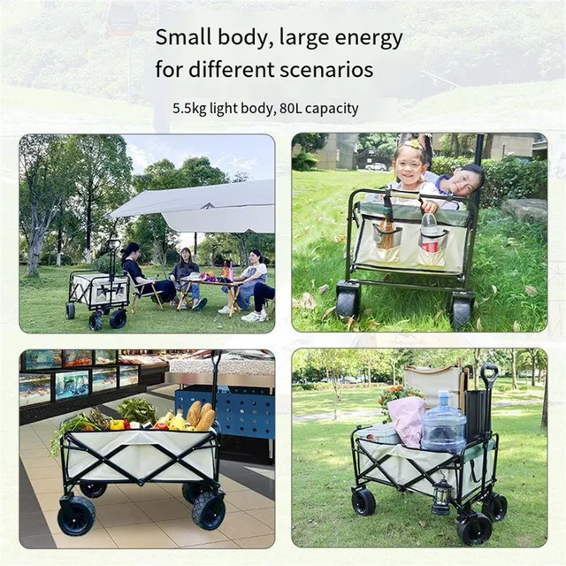 Összecsukható Kosár Kocsi Hordozható 160L Nagy Kapacitású Multifunkciós Húzógép Kültéri Kemping Asztal Halászati ​​Bevásárló - Image 5