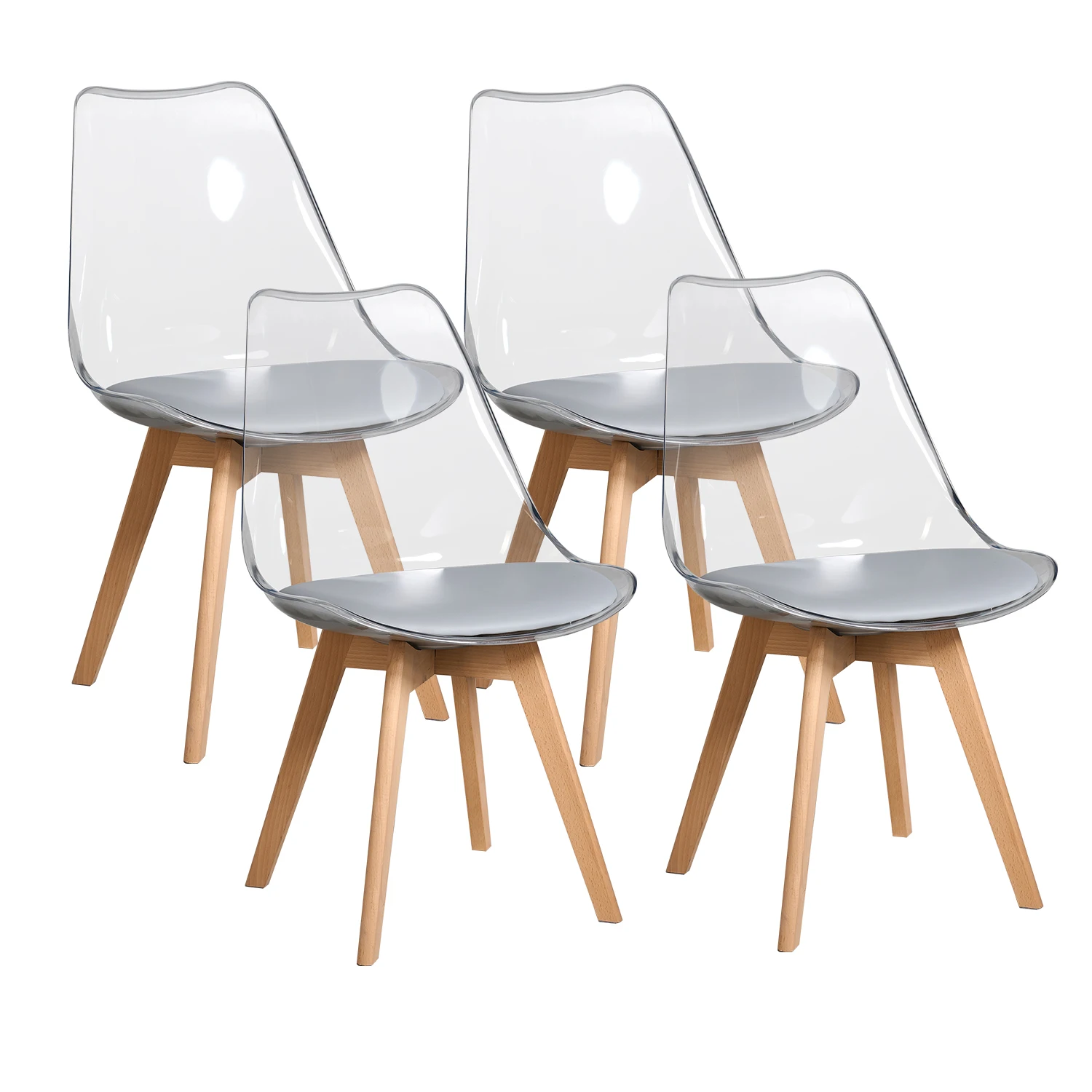 Set von 4 transparenten Esszimmers tuhl Holzbeine modernen bequemen Pu Stuhl für Küche Schlafzimmer Wohnzimmer Home Küchenmöbel