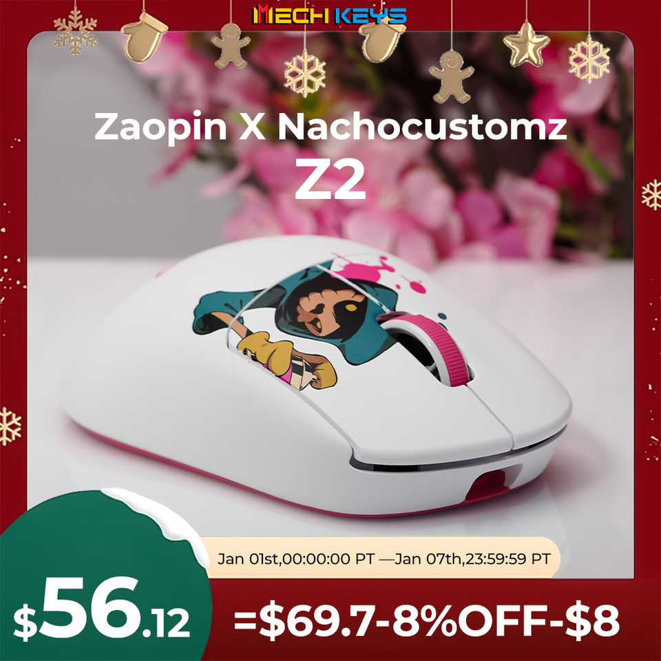Zaopin X Nachocustomz Z2 4K Swappable Wireless Mouse Ergonomics Design Pink and White Theme Skull Avatar Lightweight Gaming Mice