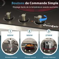 Cooksir Plauqe Vitrocéramique 3 Feux avec Boutons, Encastrable 60CM Table de Cuisson, Anneaux Intérieur et Extérieur, Chauffage Infrarouge, Überhitzungsschutz, Built-in, Sans Prise, 240V 4