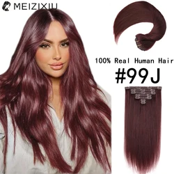 Clip In Hair Extensions Burgundy 100% Real Remy Hair Straight Clip-On HairPiece Clip In Human Hair Extensions For Women18 Inch