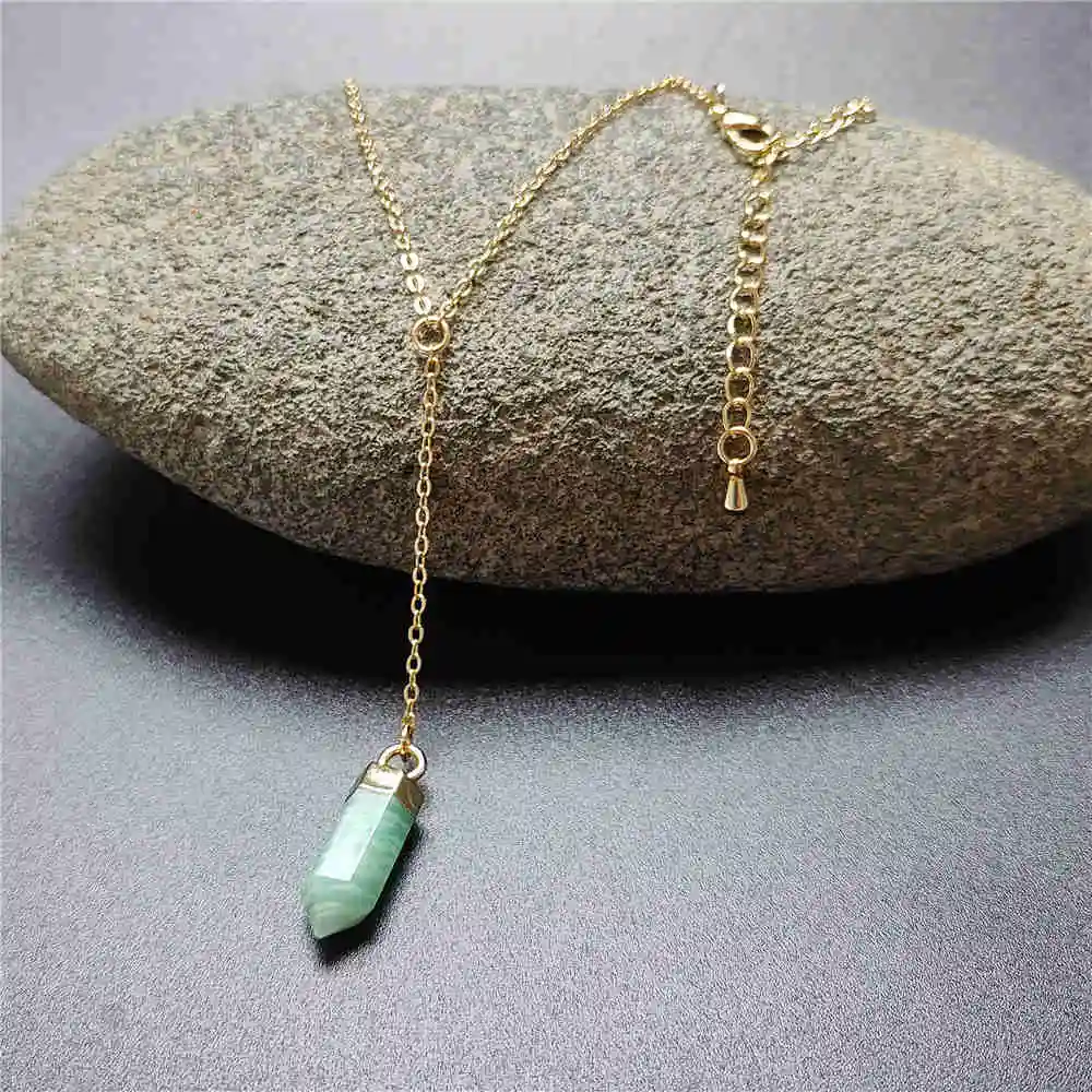 FUWO Wholesale Natural Crystal Quartz Neckace,Cute Y Shape Chain Crystal Piont With Golden Chain Jewelry 5 Pcs/Lot NC125Y