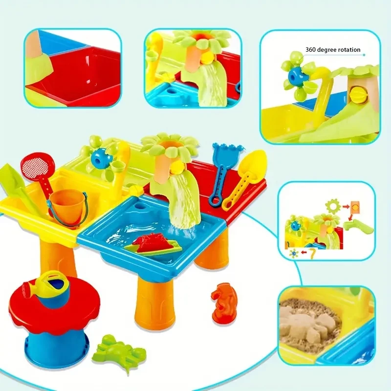 25pcs Beach Table Sand Play Toys Set 4-in-1 Sand Water Table with Fun Sea & Beach Accessories Summer Children Outdoor Games 3