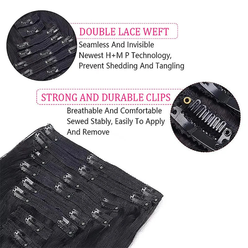 Hair extensions Clip in real human hair Remy for women natural straight 1B natural black