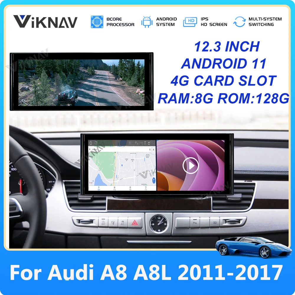 

For Audi A8 A8L2011-2017 Android 11 Car Radio 12.3 Inch 2Din Auto Audio Stereo Multimedia Player GPS Navigation Head Unit