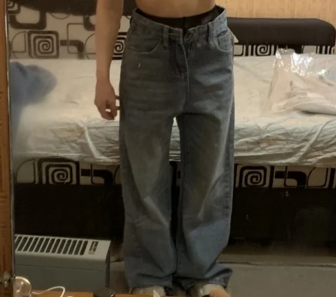 Girl Light Blue Jeans Drape Wide-Leg Pants Leisure Loose Versatile Straight-Leg Pants Spring Autumn Female Student Floor Pants photo review