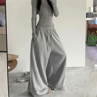 Oversize Woman Grey Black Sweatpants Y2K Korean Streetwear Loose Casual Jogger Pants High Waist All Match Drawstring Trousers - Image 3
