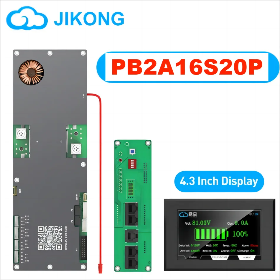 Inverter JKBMS PB2A16S20P+4.3LCD 200A with CAN RS485 HEAT Active balance 2A for LiFePo4 Li-Ion LTO Battery 24V 48V 8S-16S