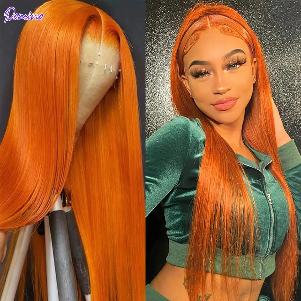 DOMINO 13x6 Orange Ginger Human Hair Wig Straight 13x4 HD Lace Frontal