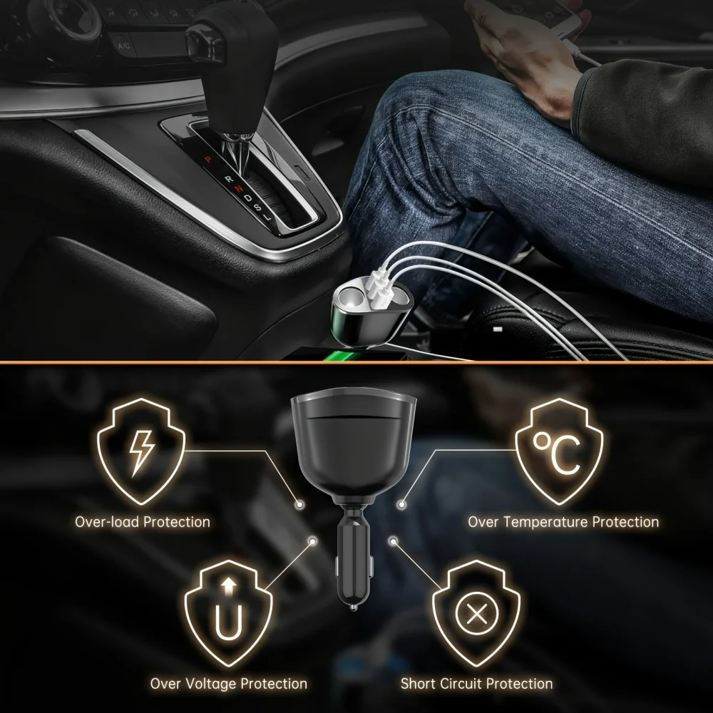 Caricatore per auto da 66 W a 4 porte Caricatore per telefono per auto USB tipo C a ricarica rapida per iPhone Xiaomi Samsung Adattatore di alimentazione per accendisigari per auto - immagine 6
