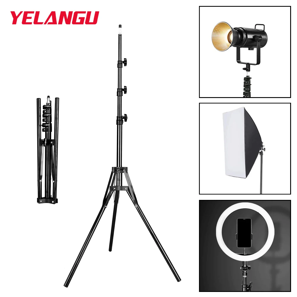 

YELANGU Photography Lighting Stand 1.9M Tripod Adjustable Metal 1/4 Screw Head for Softbox Ring Lamp Light Live Photo Studio