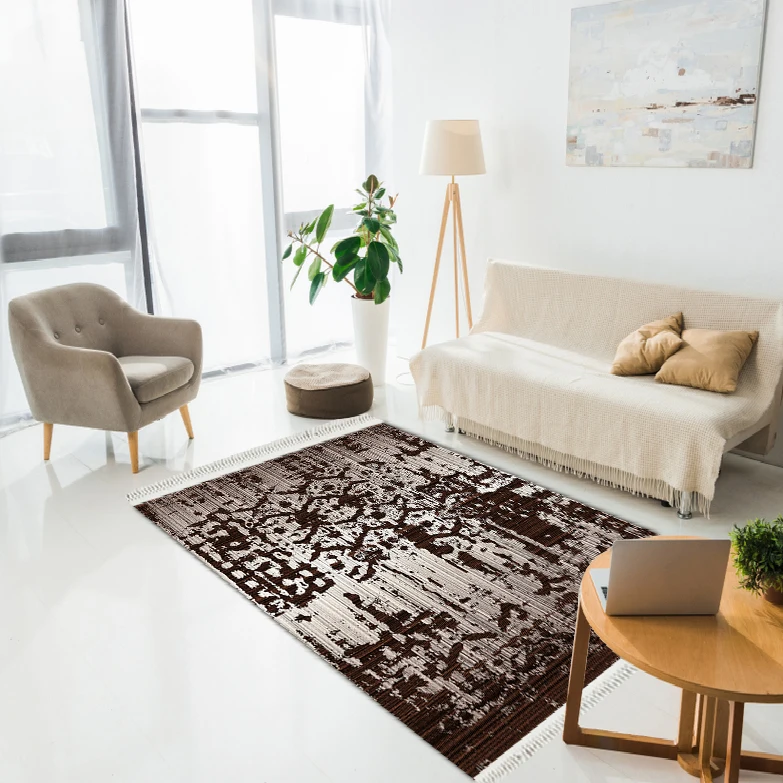 

Ethnic Abstract Geometric Patterned Modern Decor Printed Carpet Dried Brown & Mink color Bedroom and home decoration gift