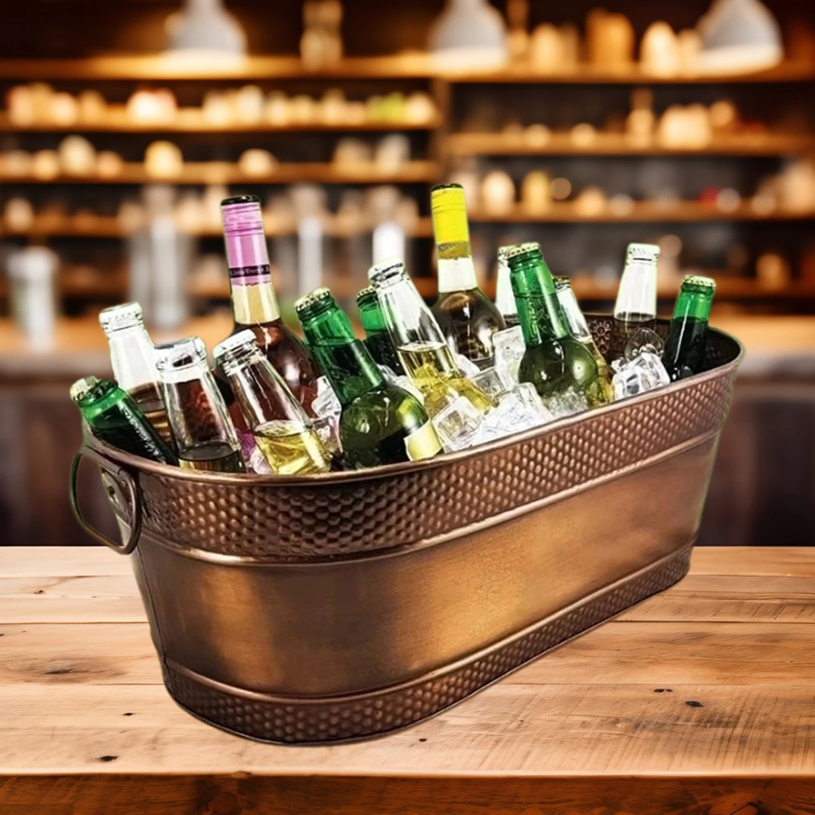 Drink Bucket Metal Ice Bucket Practical for Parties Beer Tub Galvanized Oval Beverage Tub for Party BBQ Hotel Night Supplies