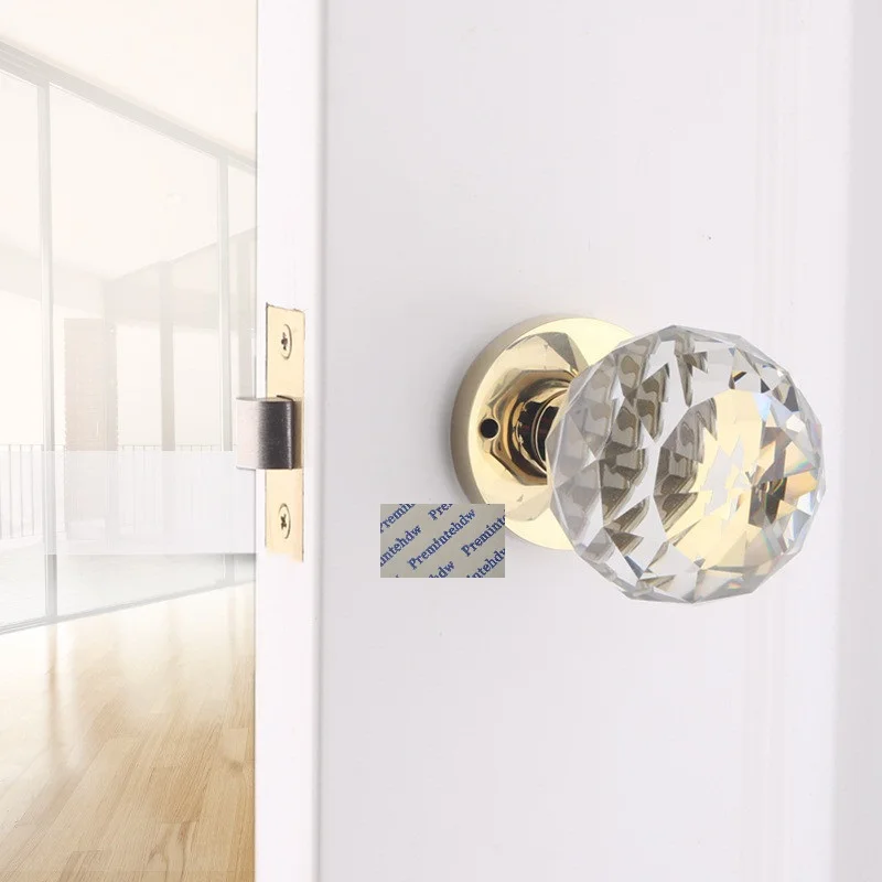 Keyless Privacy Door Lock Push Pin Clear Crystal Ball Egg Shaped Knob Chrome Gold Square Round Rossette