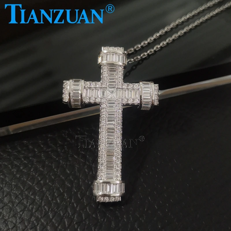 Trendy 925 Silver Cross Pendant Personality Pave Moissanite Necklace Charm Jewelry Accessories Men Women Gifts