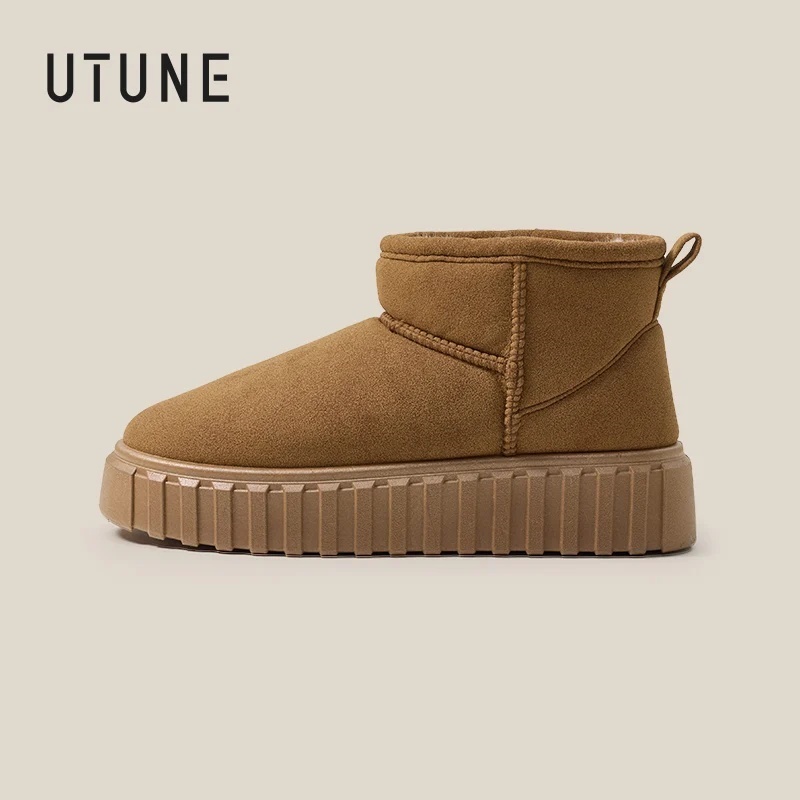  UTUNE Women's Winter Warm Platform Ankle Boots – Brown Only, Plush Lining, Anti-Slip Sole, Fashionable and Cozy 