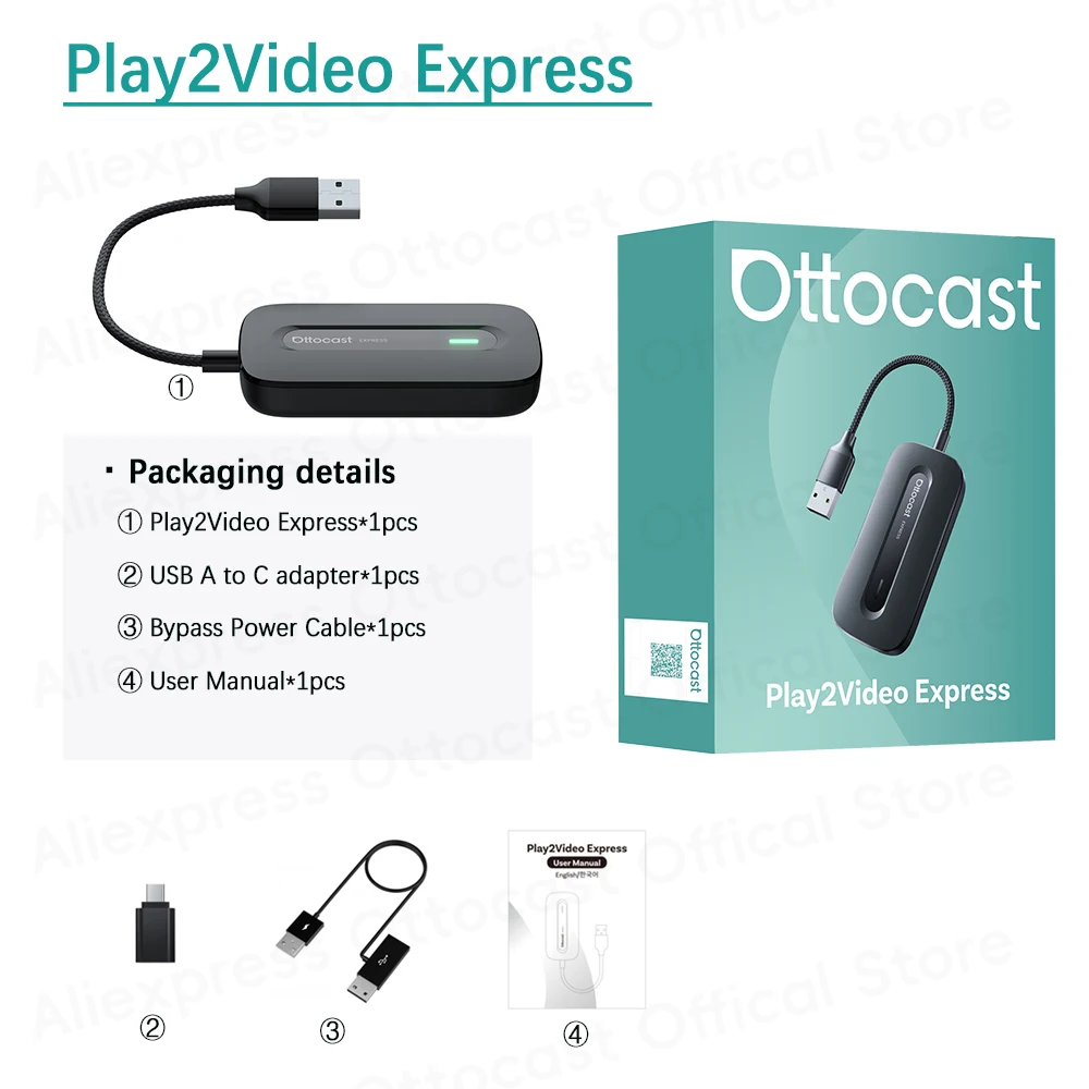 OTTOCAST Play2Video Express Wireless CarPlay Android Auto AI Box