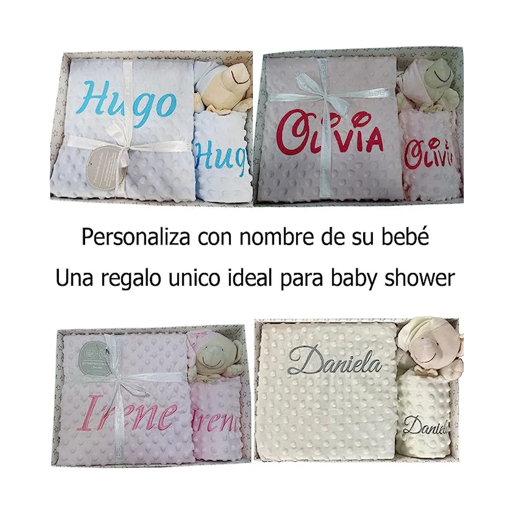 Manta de Bebe Personalizado con su Nombre Bordado, Manta de copito (Manta +  DouDou) : : Bebé