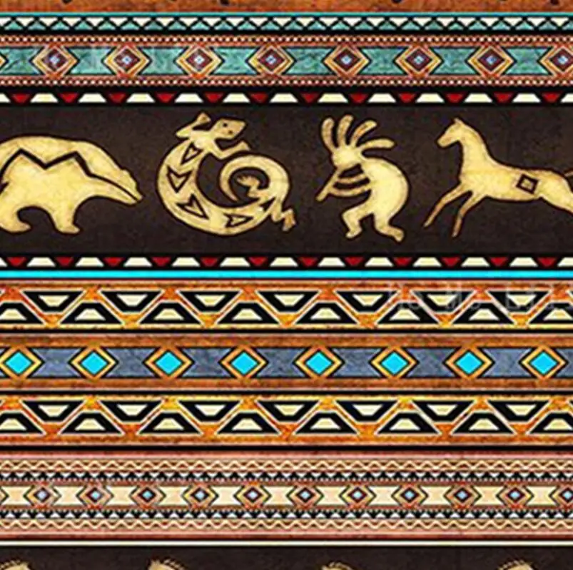 Southwestern Kokopelli Dance Stripe Flannel Floor Rug by HoMe Lili