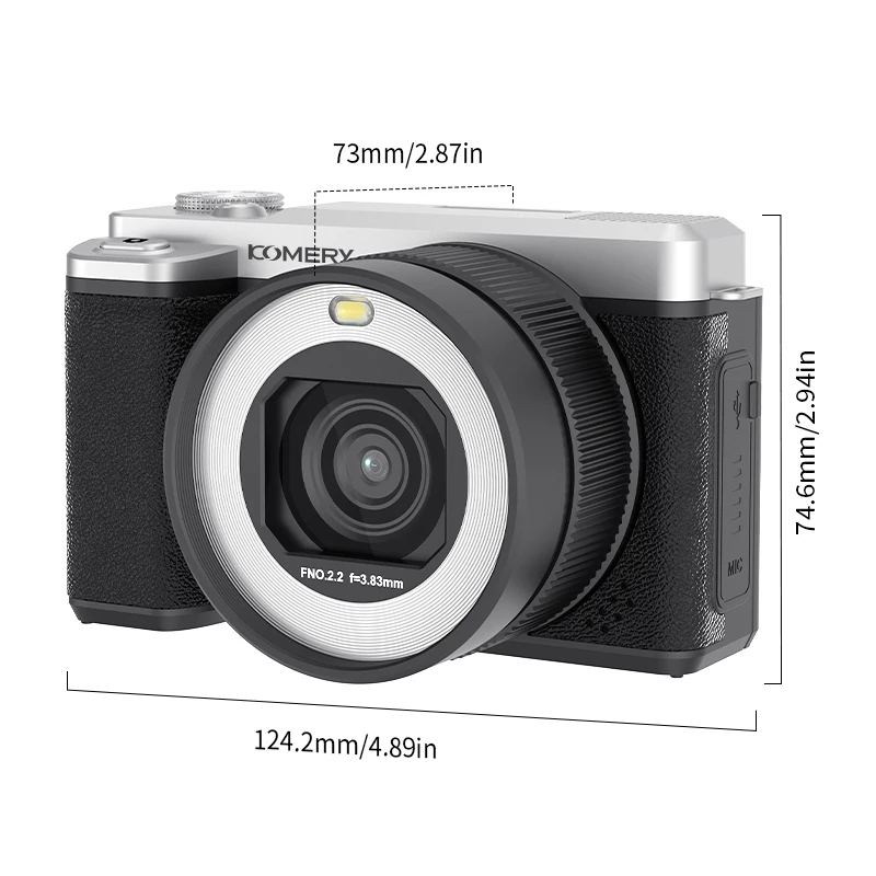 5K 울트라 HD 카메라, 최대 80MP 사진 촬영, 3.0인치 플립 스크린, WiFi 앱 제어, 외부 마이크 및 녹화 중 충전 지원, 필름 촬영