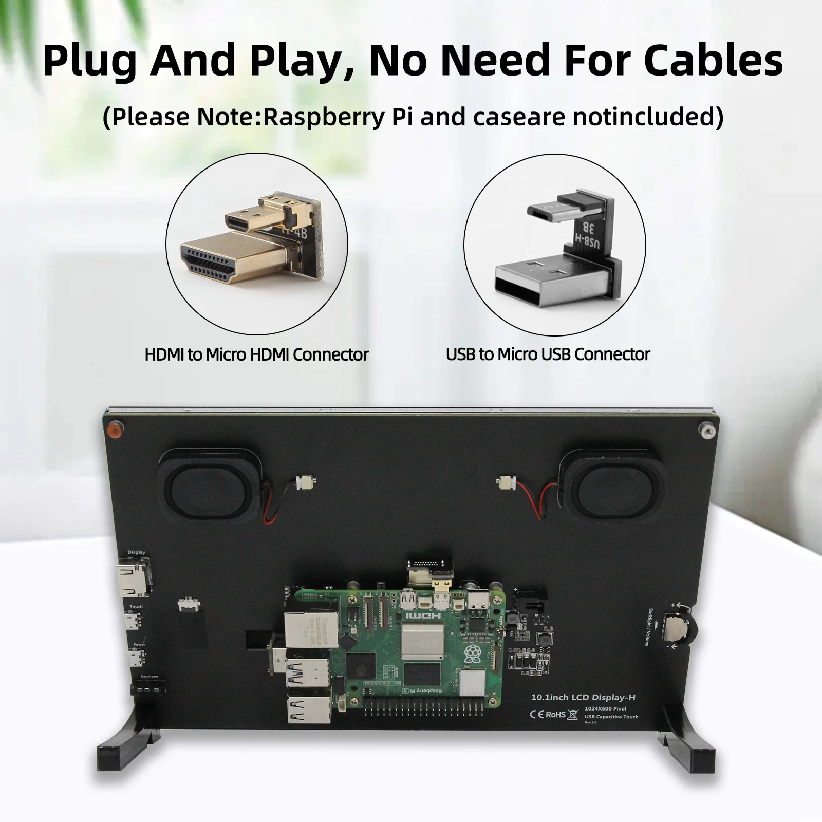10.1 inch Capacitive Touchscreen IPS 1024&times;600 Dual Built-in Speakers HDMI Monitor Compatible Raspberry Pi touch screen display computer monitor computer secondary screen